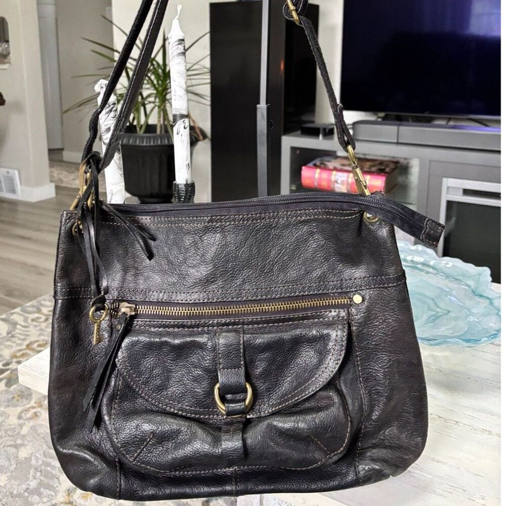 VTG Fossil Sasha Black Pebbled Leather Crossbody Shoulder Bag